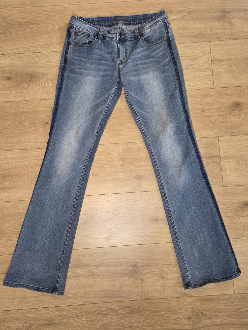 Grace in LA Medium Wash Side Stripe Bootcut Jeans Size 31 Stretch Y2K Denim